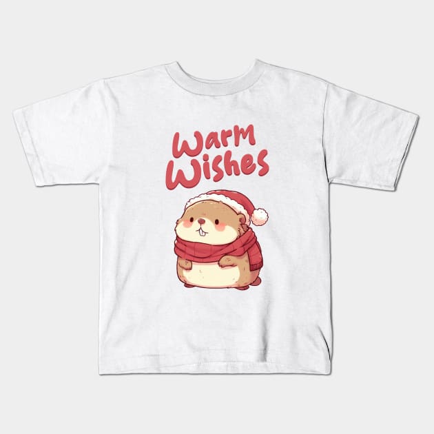 Warm Wishes Christmas Marmot Kids T-Shirt by Takeda_Art